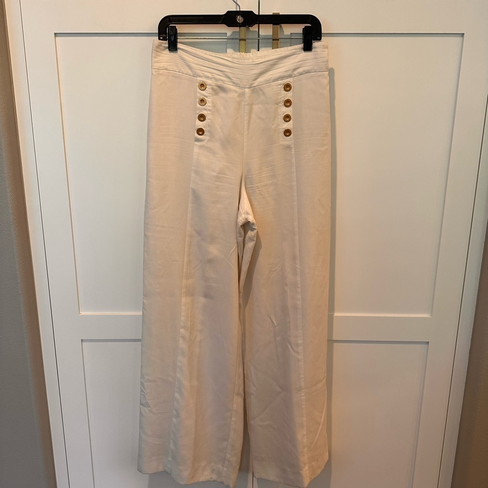 1. State White Wide Leg Pants with Gold Buttons - Picture 2 of 6